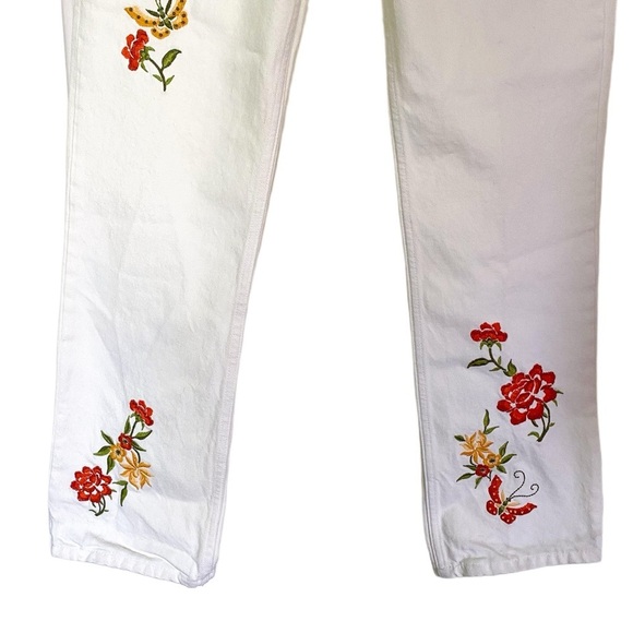 Reformation Cynthia High-Rise Straight Jeans Rigid Denim Flora Embroidery 29 GUC - Picture 3 of 10